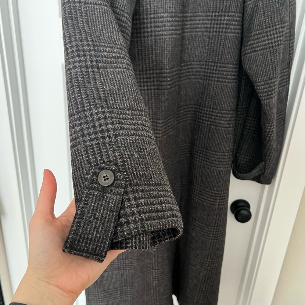 Vintage Eddie Bauer Charcoal and Brown Plaid Trench Coat - Picture 6 of 6